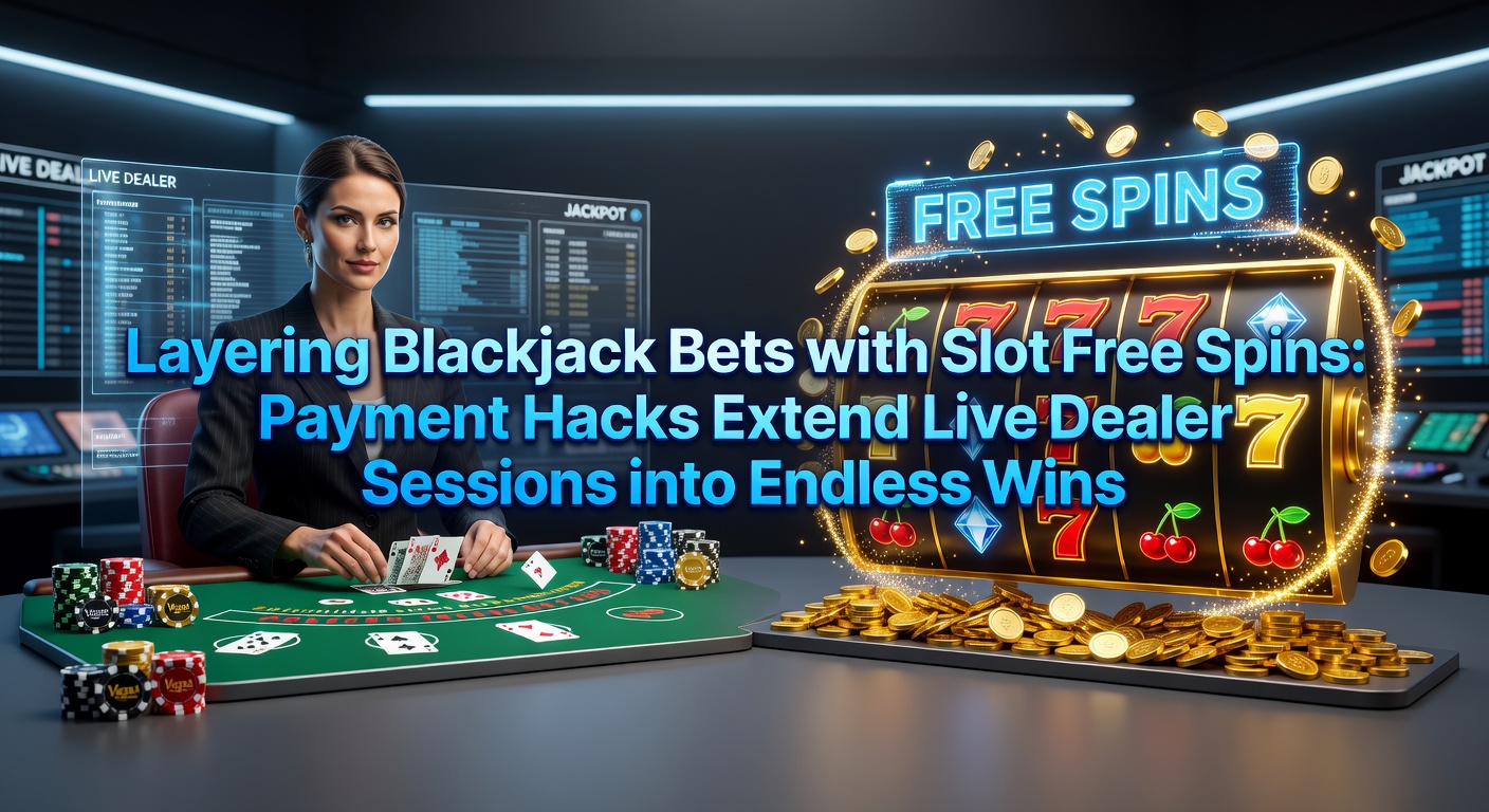 Digital graphic showing blackjack cards transitioning into spinning slot reels with flowing payment icons linking live dealer tables to bonus rounds