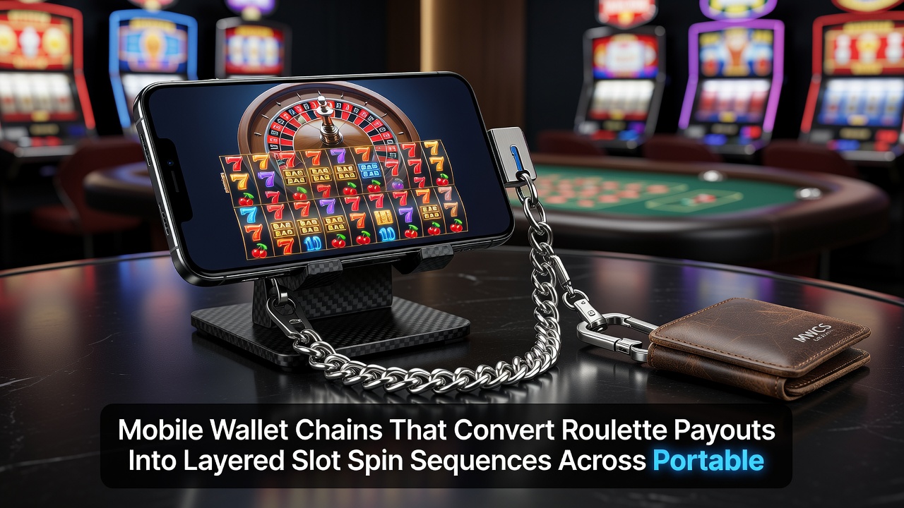 Portable device showing layered slot spin sequences generated from prior roulette payouts via mobile wallet