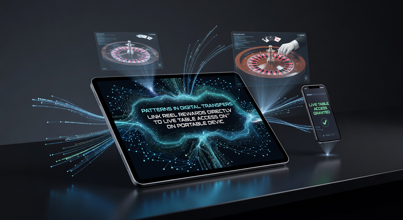 Close-up of portable device displaying live dealer table after digital transfer from slot rewards
