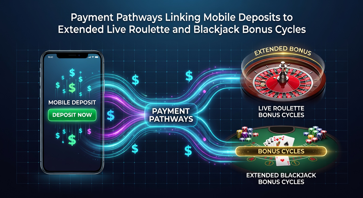 Illustration of mobile deposit pathways connecting to live roulette and blackjack bonus extensions