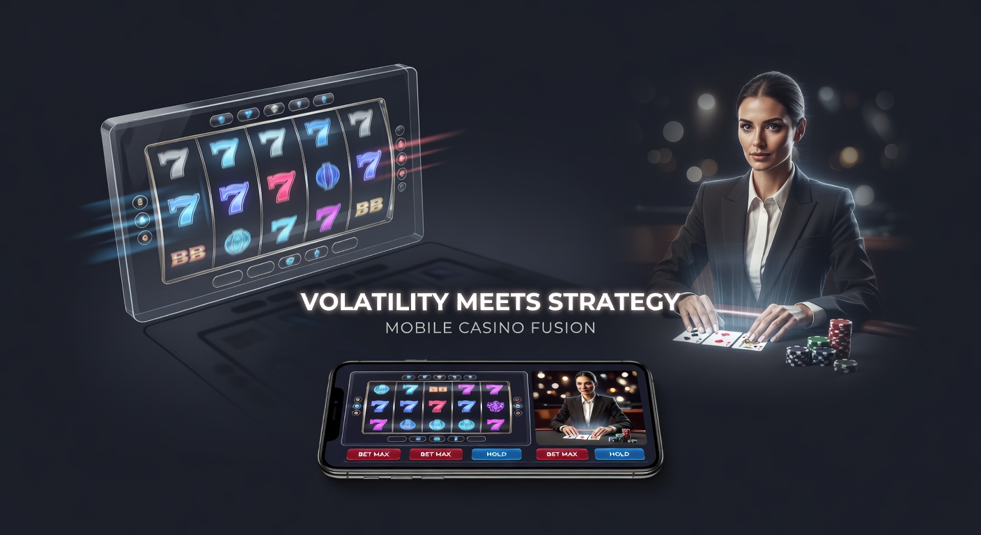 Close-up of a player's hand on a smartphone, thumb hovering between a flashing high-volatility slot payout and a live roulette wheel spun by a dealer, symbolizing strategic fusion