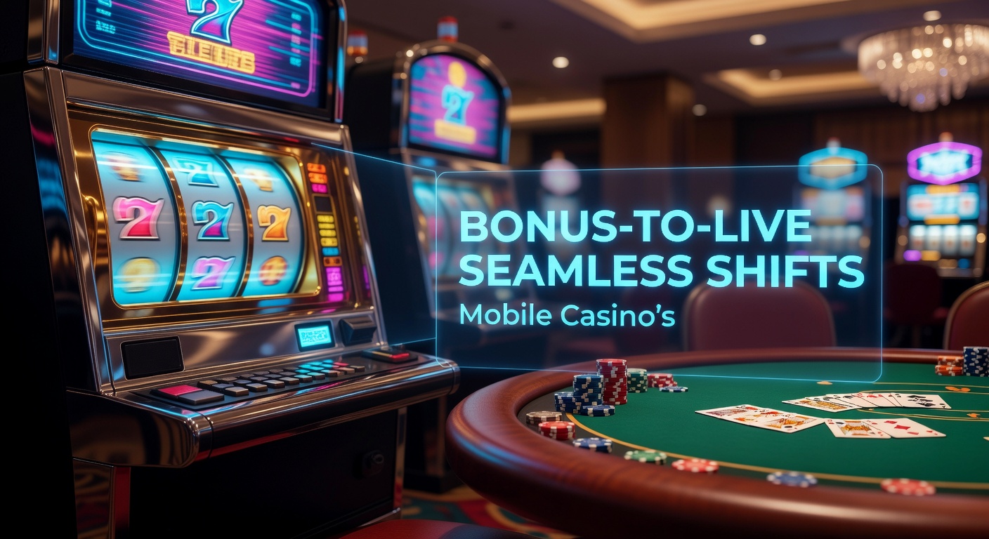 Screenshot of mobile app demonstrating bonus stacking from slots to live blackjack table with overlaid wagering progress bar