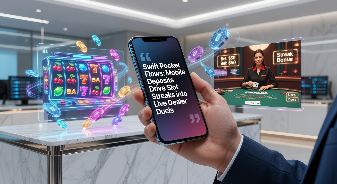 Smartphone screen displaying a casino app mid-deposit, with slot reels spinning in the background transitioning to a live dealer blackjack table